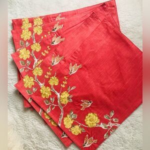 Flower embroider bird place may fabric 19”x14” 7pc peach color natures scenery